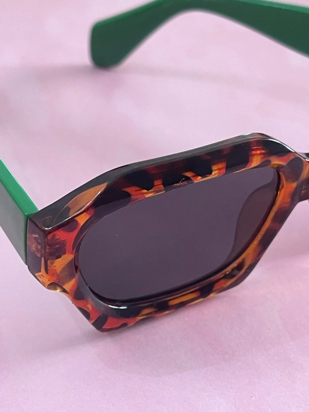 Free People Retro Square Tortoiseshell Sunglasses with Green Arms - Picture 10 of 14